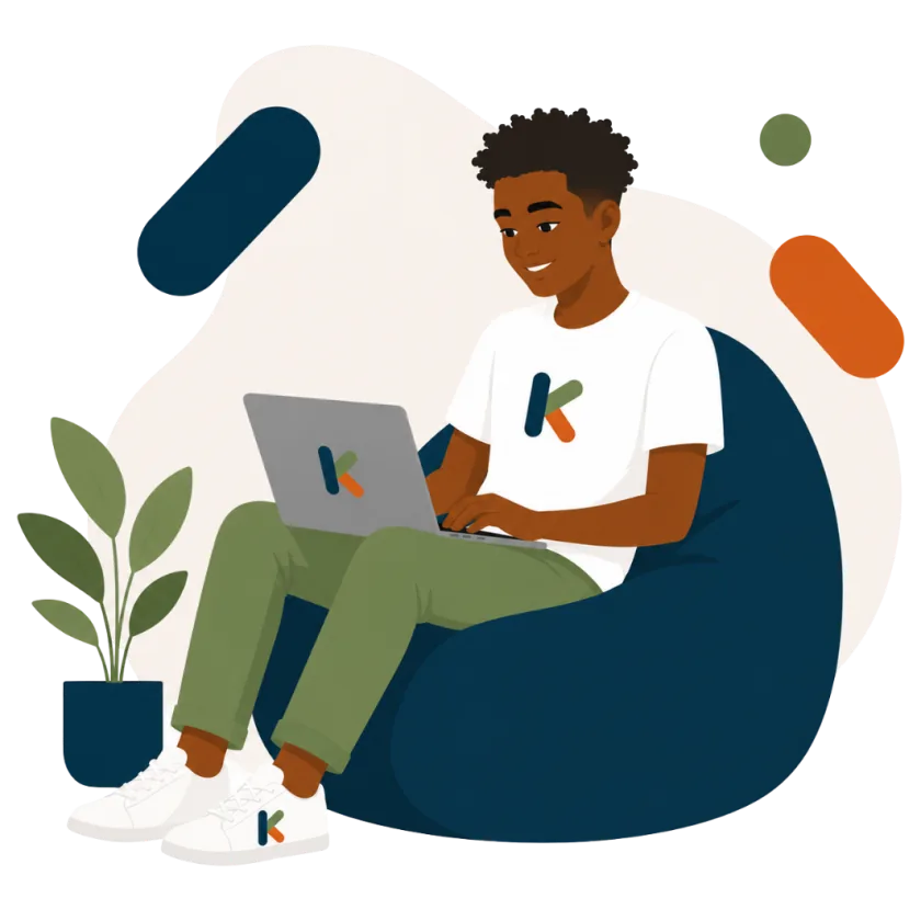 Ilustração de jovem guineense a explorar oportunidades no portátil Kapacita